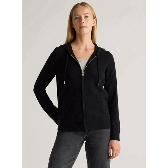 VGUC Quince Mongolian Cashmere Full Zip Black Hoodie Women's Size Small 3299 - Picture 1 of 9